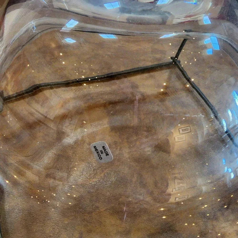 1998 NIB TWIG BOWL Center Piece Serving Handblown Glass Bowl Square Metal Frame